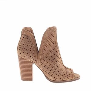 Lucky Brand Perforated Peep-Toe Ankle Boots in Tan